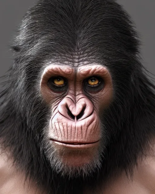Prompt: Jared Leto in Elaborate Rick Baker As the Chimpanzee Cornelius in Planet of the Apes, Studio Lighting, Highly detailed facial prosthetics, Trending on Artstation, Studio Lighting
