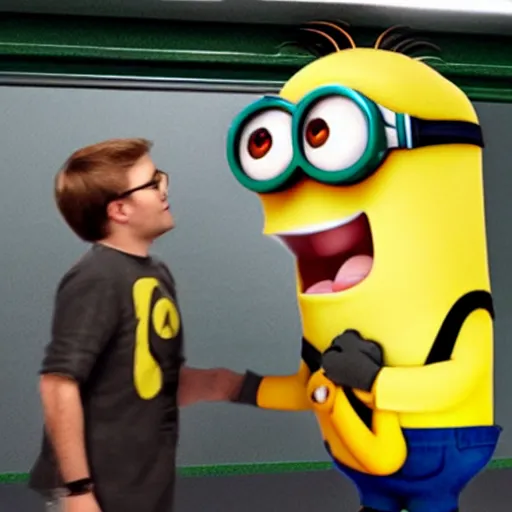 Image similar to subway jared luring minion with a banana