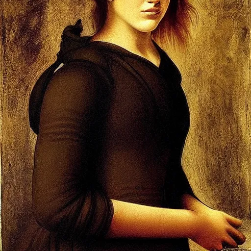 Image similar to a striking hyper real painting of Jennifer Lawrence by da Vinci.