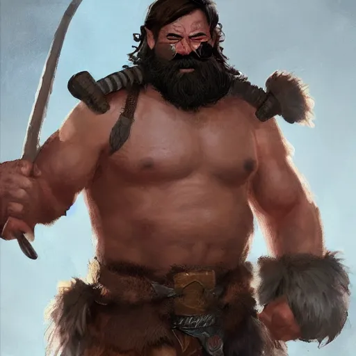 Image similar to portrait old barbarian warrior with big trucker mustache and short hair, 8 k, trending on art station, by tooth wu and greg rutkowski