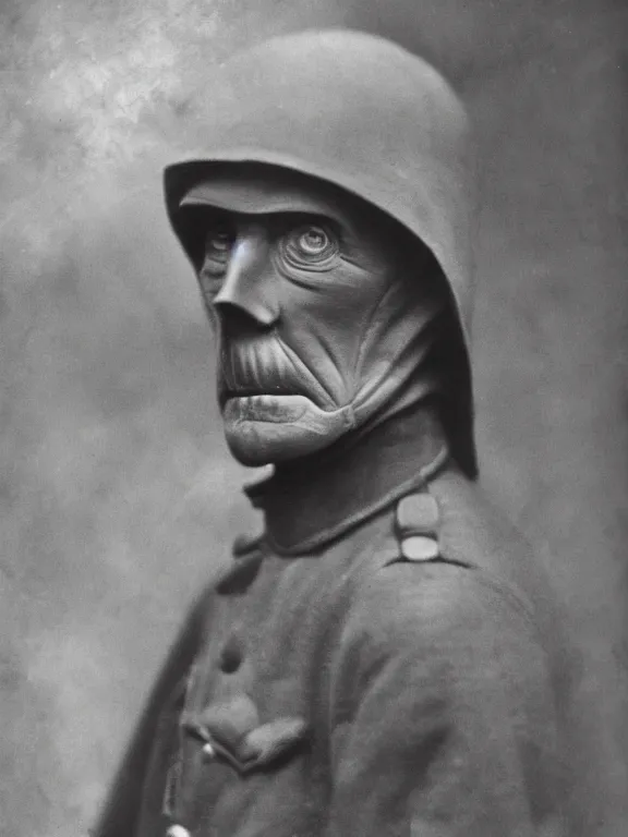 Image similar to portrait of grim reaper, ww1 photo, grainy, high detail, high resolution,