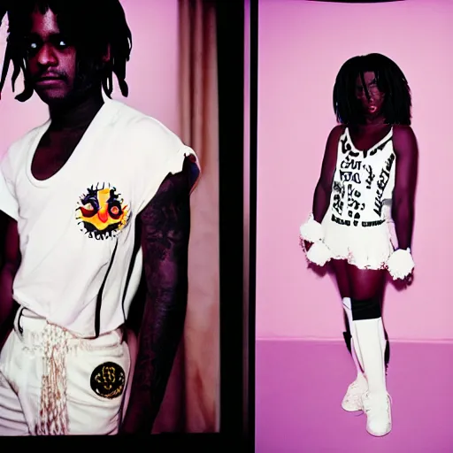 Image similar to Chief Keef dressed as Sailor Moon, portrait, 35mm film