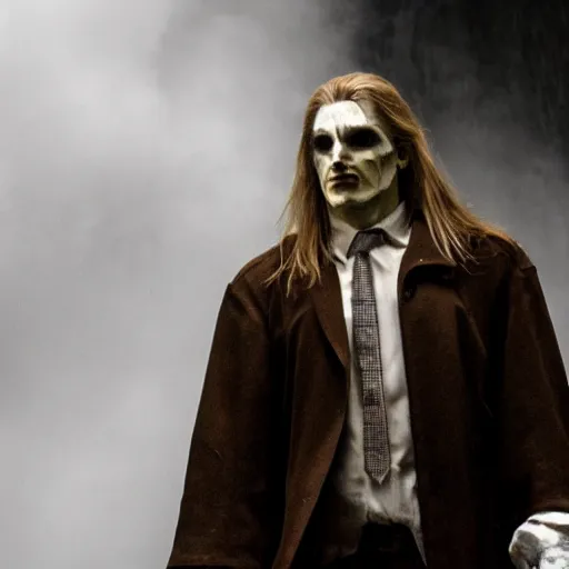 Image similar to arthas menethil as the american psycho, cinematic still