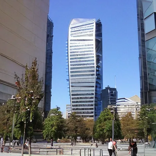 Image similar to pintura de Santiago de chile, costanera center pintado al estilo de Ximena Armas