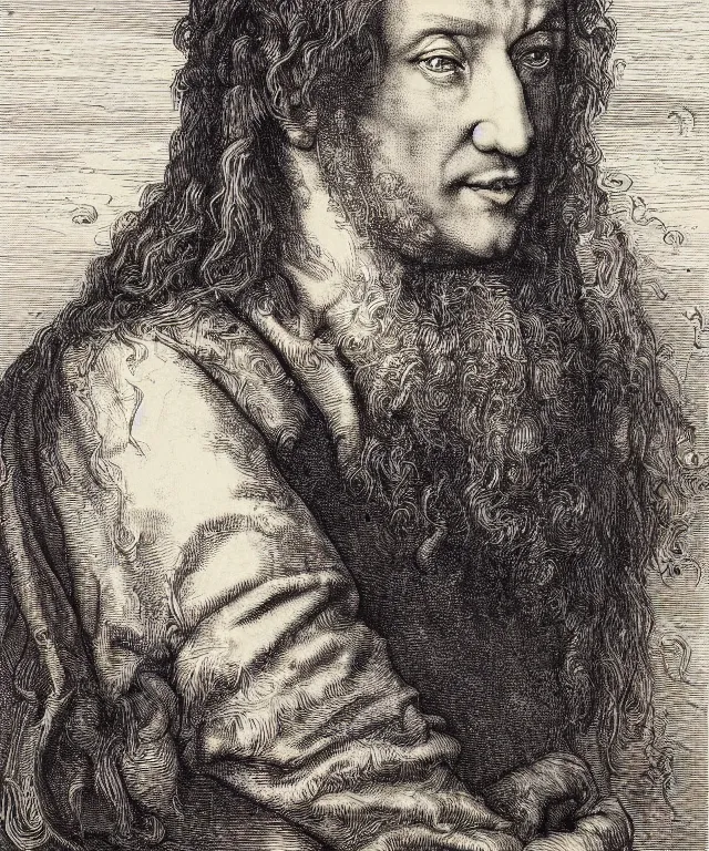 Prompt: an portrait engraving of brett novak by albrecht durer, gustave dore, ian miller, highly detailed, storybook illustration, lithograph engraving