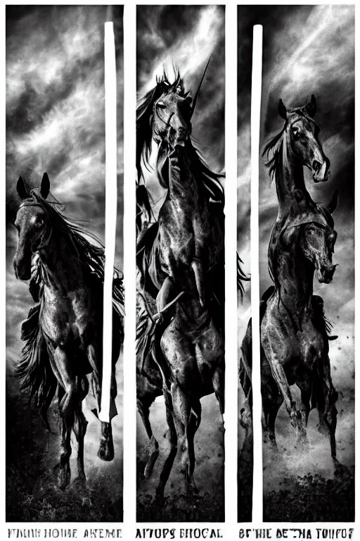 Prompt: the four horsemen of the apocalypse shot with the iphone