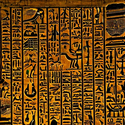 Prompt: dark bioluminescent egyptian hieroglyphs obelisk, sharp focus, hyper detailed masterpiece