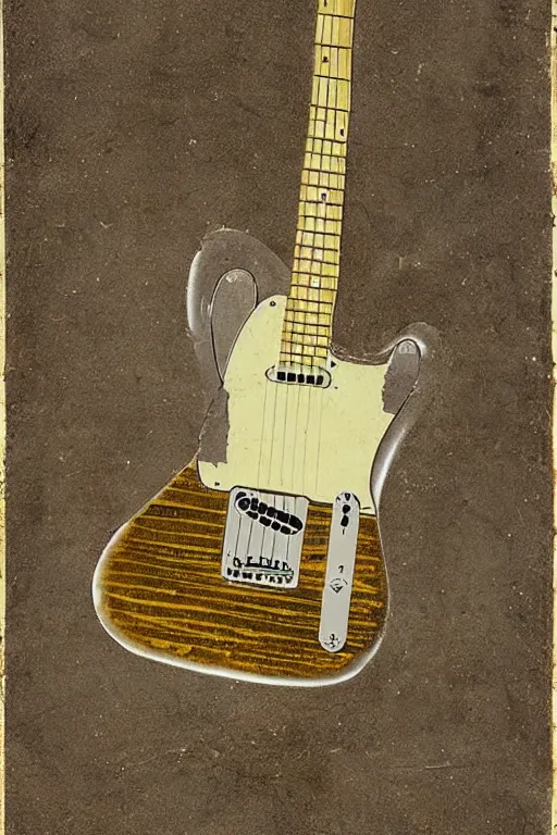 Prompt: “Exploded-view drawing of Fender Telecaster, 17th century”