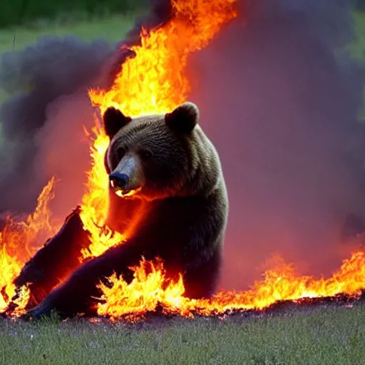 Image similar to a bear that has caught on fire and is now engulfed in flames