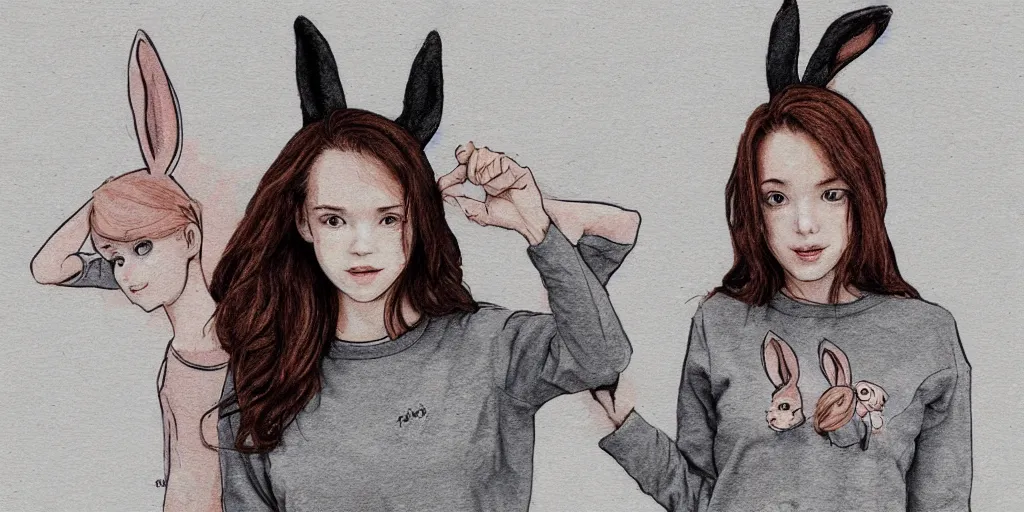 Image similar to women, ginger, cartoon, sweatshirt, concept art, concept art, bunny ears,