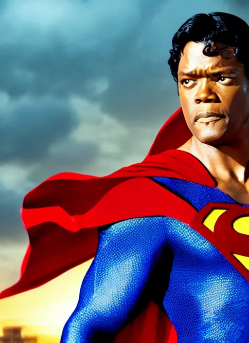 Image similar to film still of Samuel L Jackson as Superman in Superman, 4k