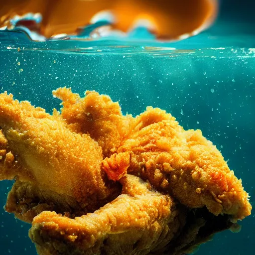 Image similar to fried chicken, splash underwater! photoshop edit, golden ratio