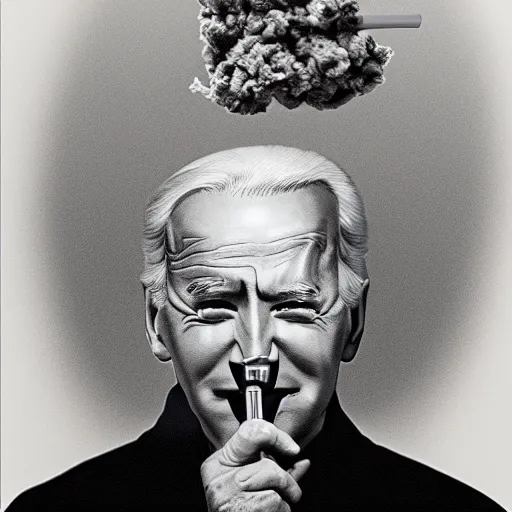 Image similar to A portrait of joe biden smoking a rolled marijuana joint, smoke, 8k, hyper detailed