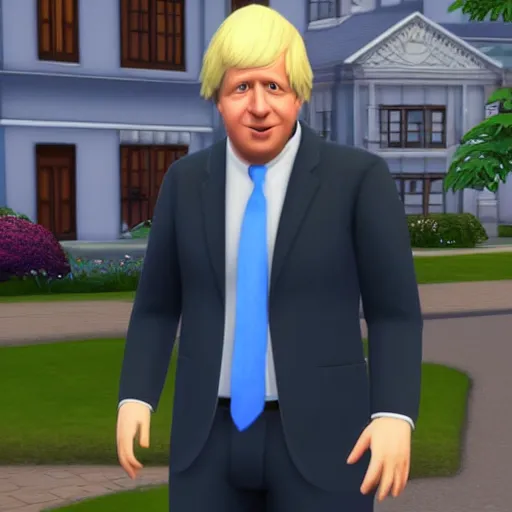 Image similar to a screenshot of boris johnson in the sims 4 3 d rendering. unreal engine. amazing likeness. very detailed. cartoon caricature