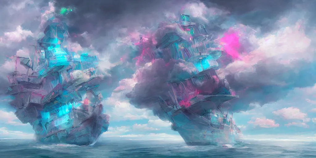 Image similar to ship sailing within the clouds, fantasy, trending on artstation, digital art, hyper detailed, hyper colorful