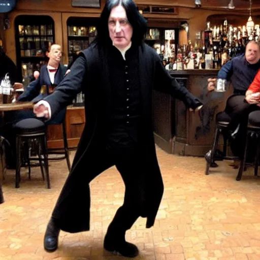 Image similar to Severus Snape dances in a bar, realistic, full body, very detailed, super realistic