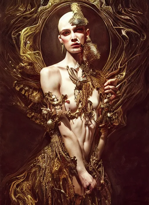 Image similar to highly detailed oil painting | very intricate | cinematic lighting | award - winning | shamanic technician fashion by alexander mcqueen | by roberto ferri, by tom bagshaw, by j. c. leyendecker and klimt, american romanticism, by austin osman spare, artstation, cgsociety, official art, octane