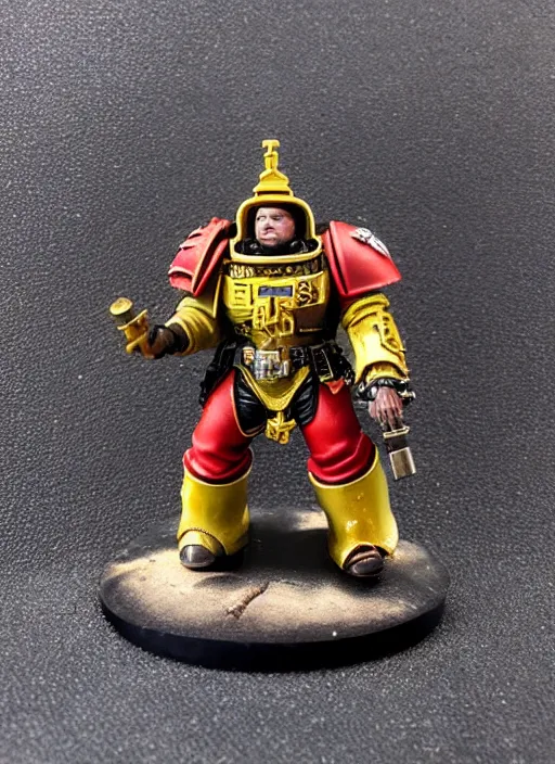 Image similar to 8 0 mm resin detailed miniature of warhammer 4 0 k elon musk space marine, product introduction photos, 4 k, full body,