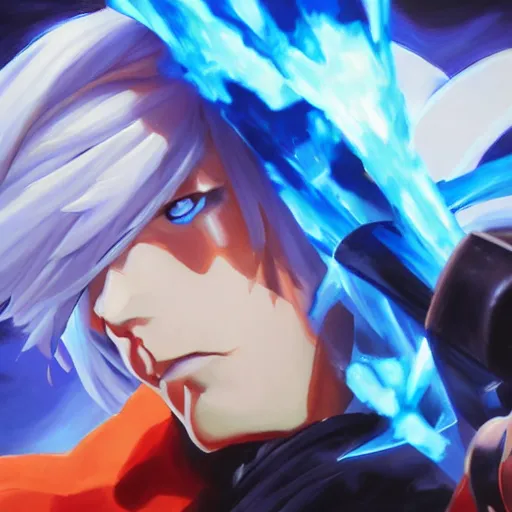 Image similar to An oil painting of Ky Kiske from Guilty Gear, detailed, sharp focus, trending on artstation