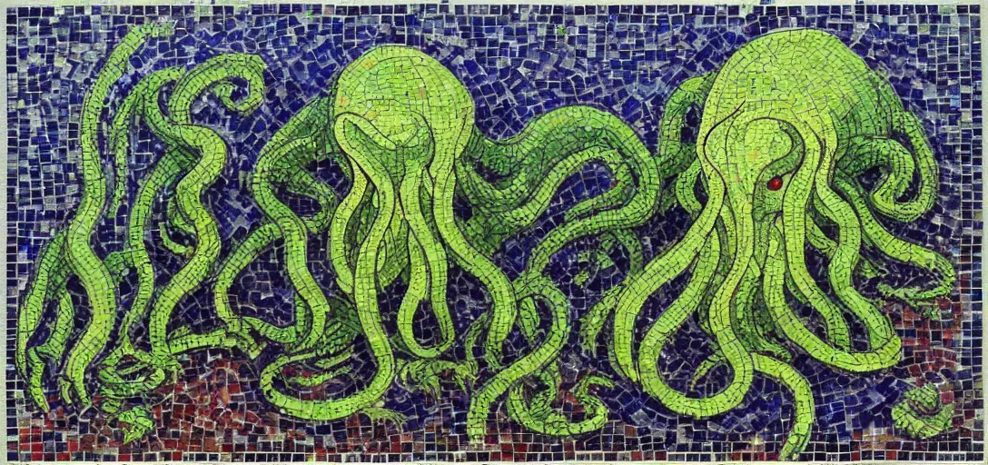 Prompt: impressionistic mosaic of cthulhu