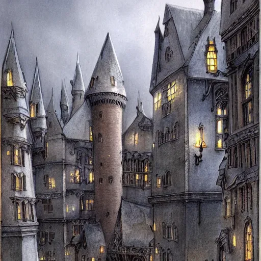 Image similar to hogwarts grand staircase, a detailed matte painting by anton pieck, deviantart contest winner, fantasy art, concept art, official art, matte drawing
