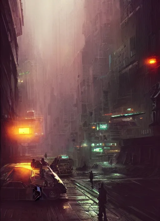 Image similar to Officer Deckard , Dynamic lighting, cinematic, establishing shot, extremely high detail, photo realistic, cinematic lighting, pen and ink, intricate line drawings, post processed, concept art, artstation, matte painting, style by Raphael Lacoste, Eddie Mendoza, Q Hayashida