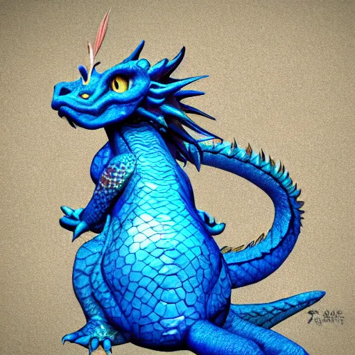 Prompt: HD, photo , realism , chubby female dragon , blue scales.