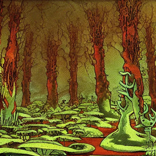 Prompt: green forest on mars, style of miyazaki, nausicaa,