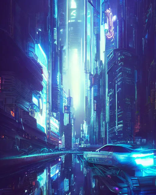 Image similar to cyberpunk vehicle above a city, scifi, futuristic, neon light, highly detailed, concept art, sharp focus, trending on artstation, intricate, atmosphere, raining, art by roman makarenko, dzung phung dinh