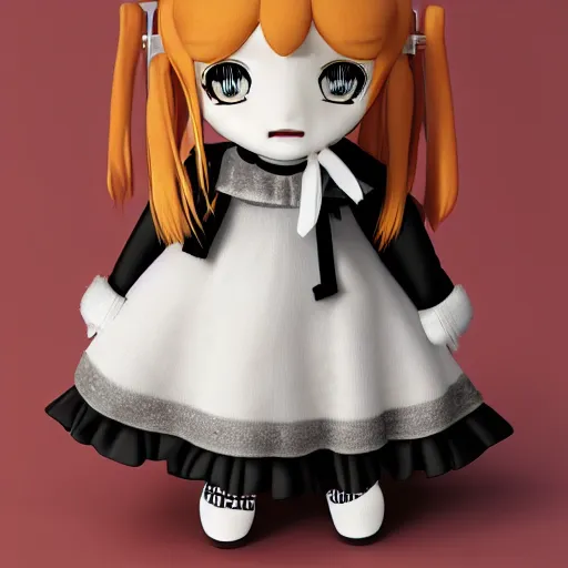 Image similar to cute fumo plush of a girl who appears in the mirror, horror, black and white, vray