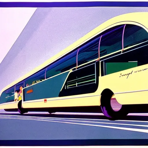 Image similar to concept art for a super compact bus, painted by syd mead, high quality