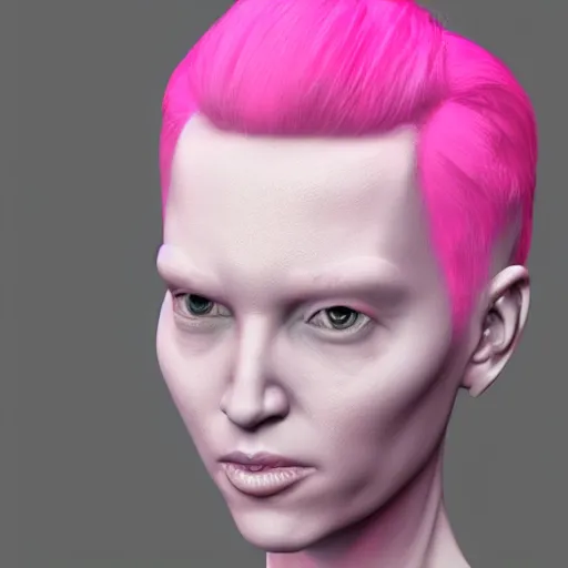 Prompt: ZBrush sculpt albino woman with pink hair and glowing eyes