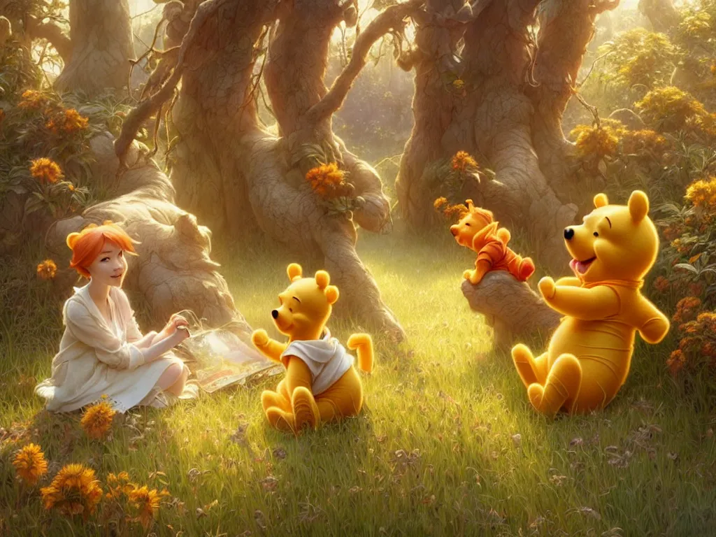 Image similar to winnie the pooh and xi jingping, cute and cuddly, highly detailed, photorealistic, octane render, 8 k, unreal engine. art by artgerm and greg rutkowski and alphonse mucha