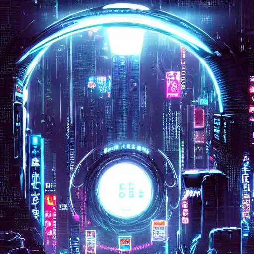 Image similar to Perfect circle portal leading to a vast neon cyberpunk Tokyo in style of Tsutomu Nihei. Cyberpunk, vertical symmetry, 8K, Highly Detailed, Intricate, Vivid.