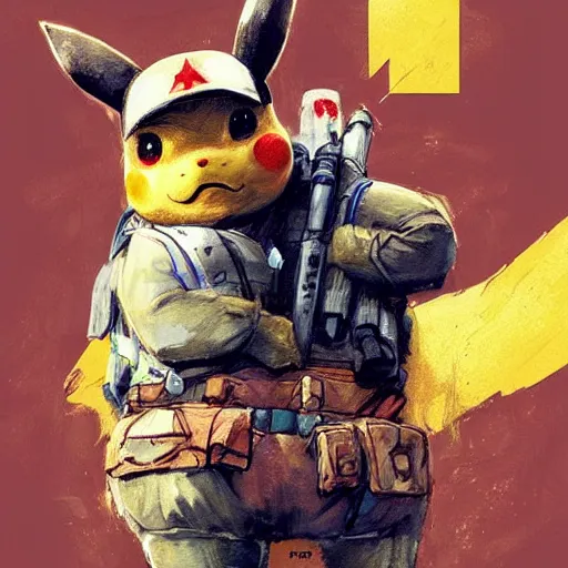 Image similar to portrait of a communist rebel pikachu, epic, fantasy, hd shot, digital portrait, beautiful, artstation, comic style, by artgerm, guy denning, jakub rozalski, magali villeneuve and charlie bowater