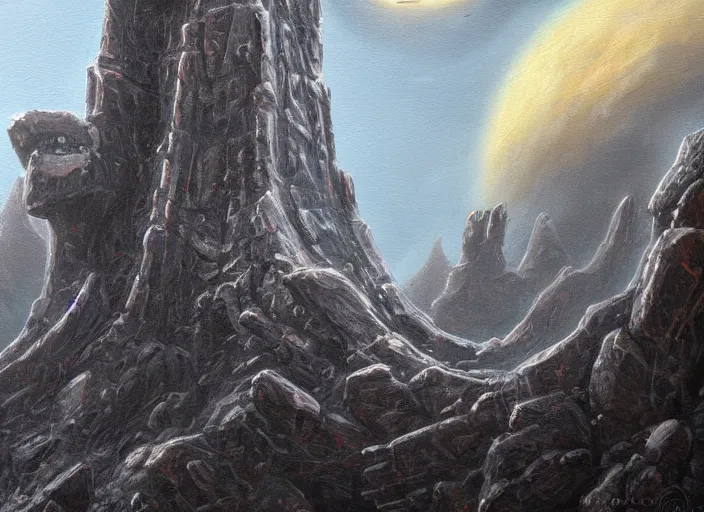 Image similar to close up shot, highly detailed!!!!!!!!!! monolith spaceship in the style of edgar alan poe, oil painting, trending on artstation, hd, 4 k, million of likes