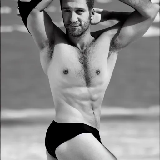 Prompt: craig richards wearing speedos photoshoot black and white