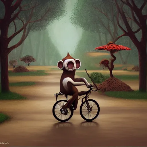 Prompt: a monkey riding a bike by gediminas pranckevicius