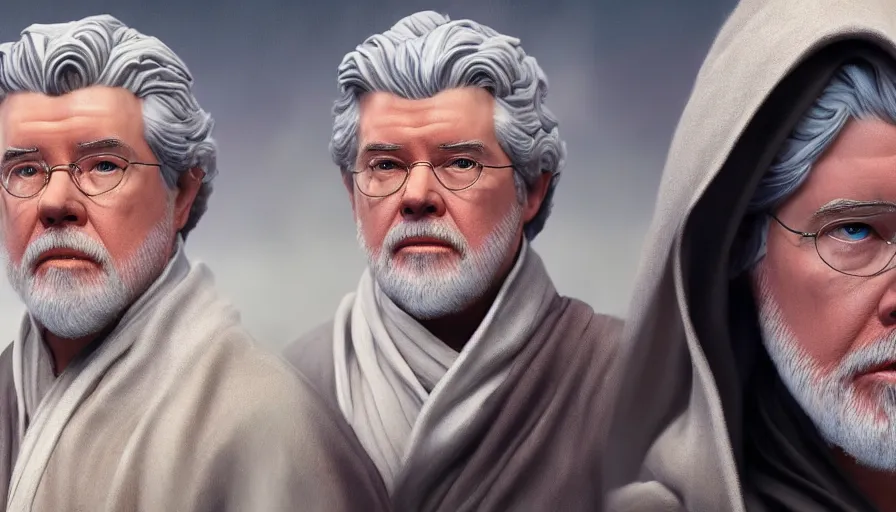 Prompt: George Lucas is Obi-Wan Kenobi, hyperdetailed, artstation, cgsociety, 8k