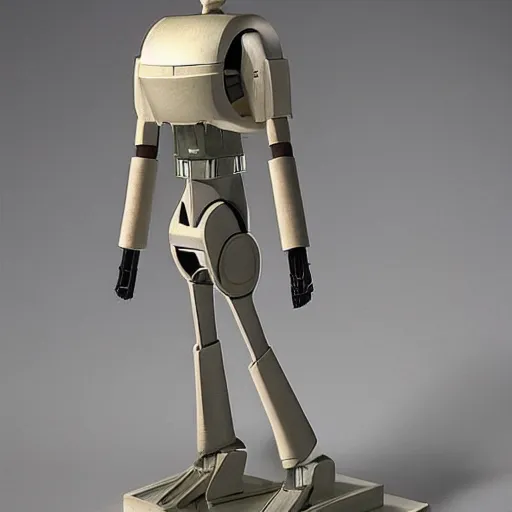 Prompt: minimalist, muted by aquirax uno star wars. a beautiful sculpture. i grew up on a farm. we worked the land. i helped dad program the agribots.