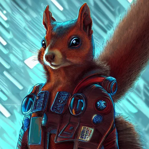 Image similar to cyberpunk squirrel, cyborg, intricate, digital painting, artstation, intricate, concept art, smooth, sharp focus, unreal engine