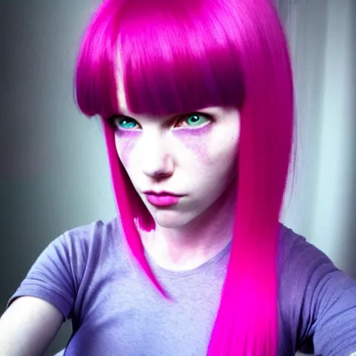 Image similar to « highly detailed, scarlet johnson, ghost in the shell, pink hair, pretty, blue eyes »