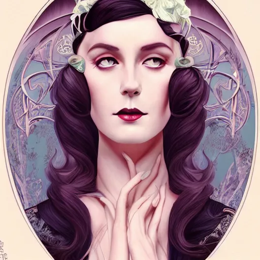 Image similar to an art nouveau, ( streamline moderne ) portrait in the style of anna dittmann and charlie bowater and charles dulac. very large, clear, expressive, and intelligent eyes. symmetrical, centered, ultrasharp focus, dramatic lighting, photorealistic digital matte painting, intricate ultra detailed background.