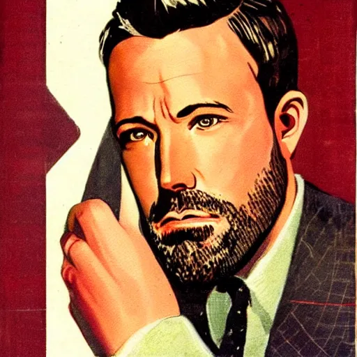 Image similar to “Ben Affleck portrait, color vintage magazine illustration 1950”