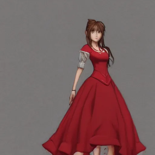 Prompt: concept art of aerith gainsborough in wall market red dress, highly detailed, trending on artstation