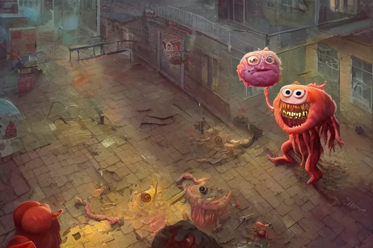 Prompt: anthropomorphic raw onion monster eating tony abbott on the campaign trail, painted by paul youll and marc simonetti, trending on artstation, dramatic lighting isometric view street art, crayon art, tilt - shift, final, remodernism