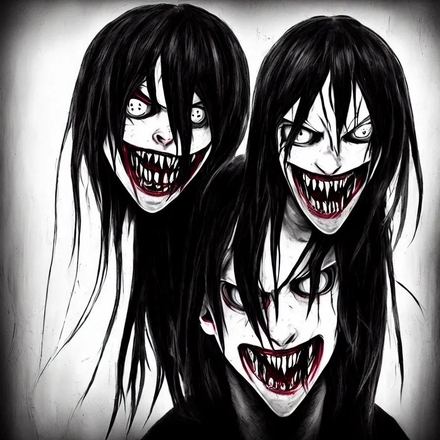 Prompt: jeff the killer sneaking through your window at night with devious intent, his smile is very wide, vivid lighting, highly detailed, hyper realistic, many colors