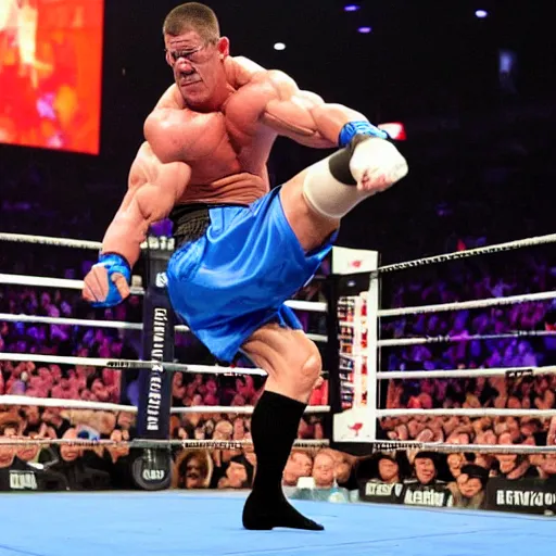 Image similar to the peacemaker john cena kicking a down down