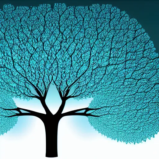 Image similar to simple tree fractal, cyan and white