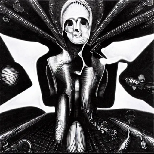 Image similar to post - punk new age album cover, psychedelic, black white pink, magic, giger h. r.